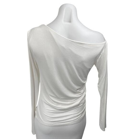 Princess Polly White Long Sleeve One Shoulder Drape Ruched Blouse Top Size 10 - Picture 2 of 4